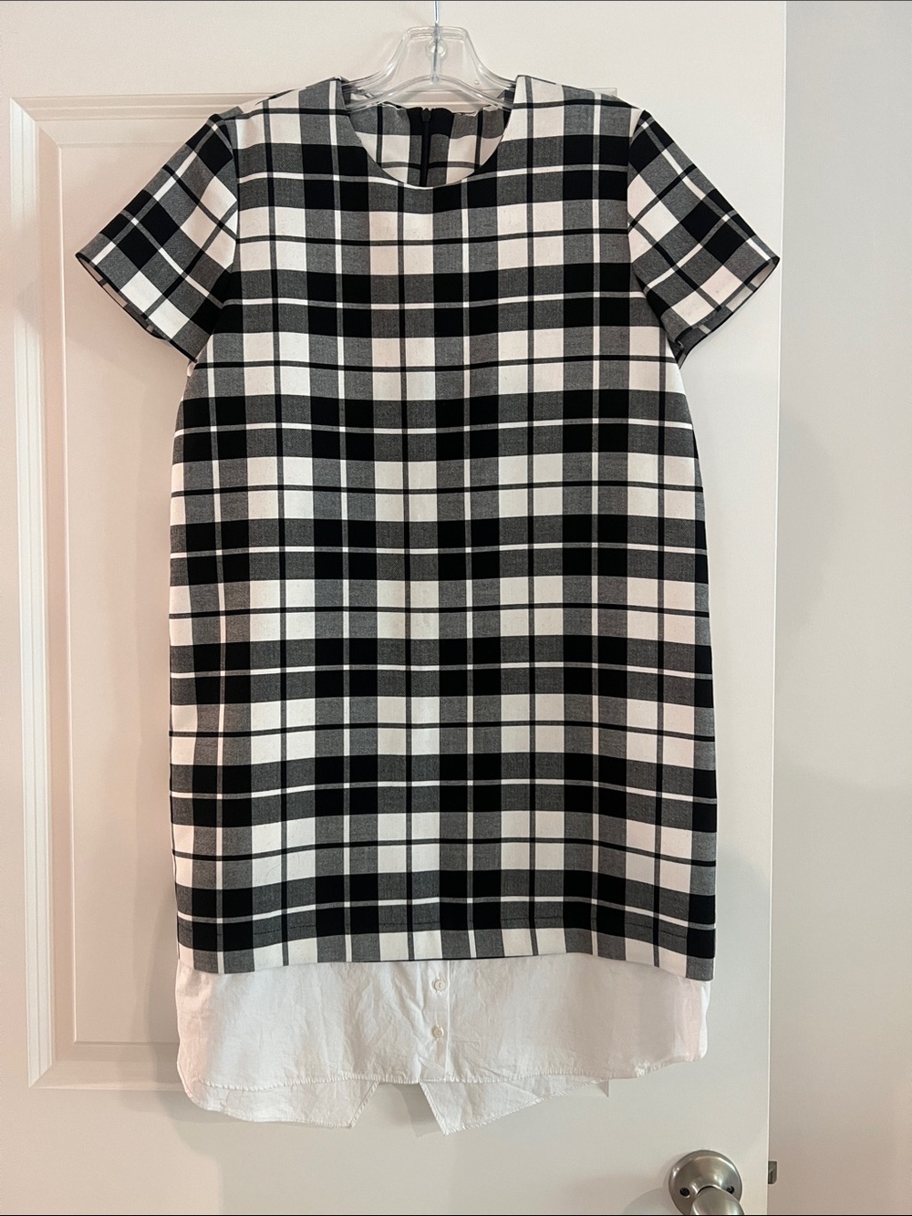 Zara Black and White Plaid Short-Sleeve Layered Dress